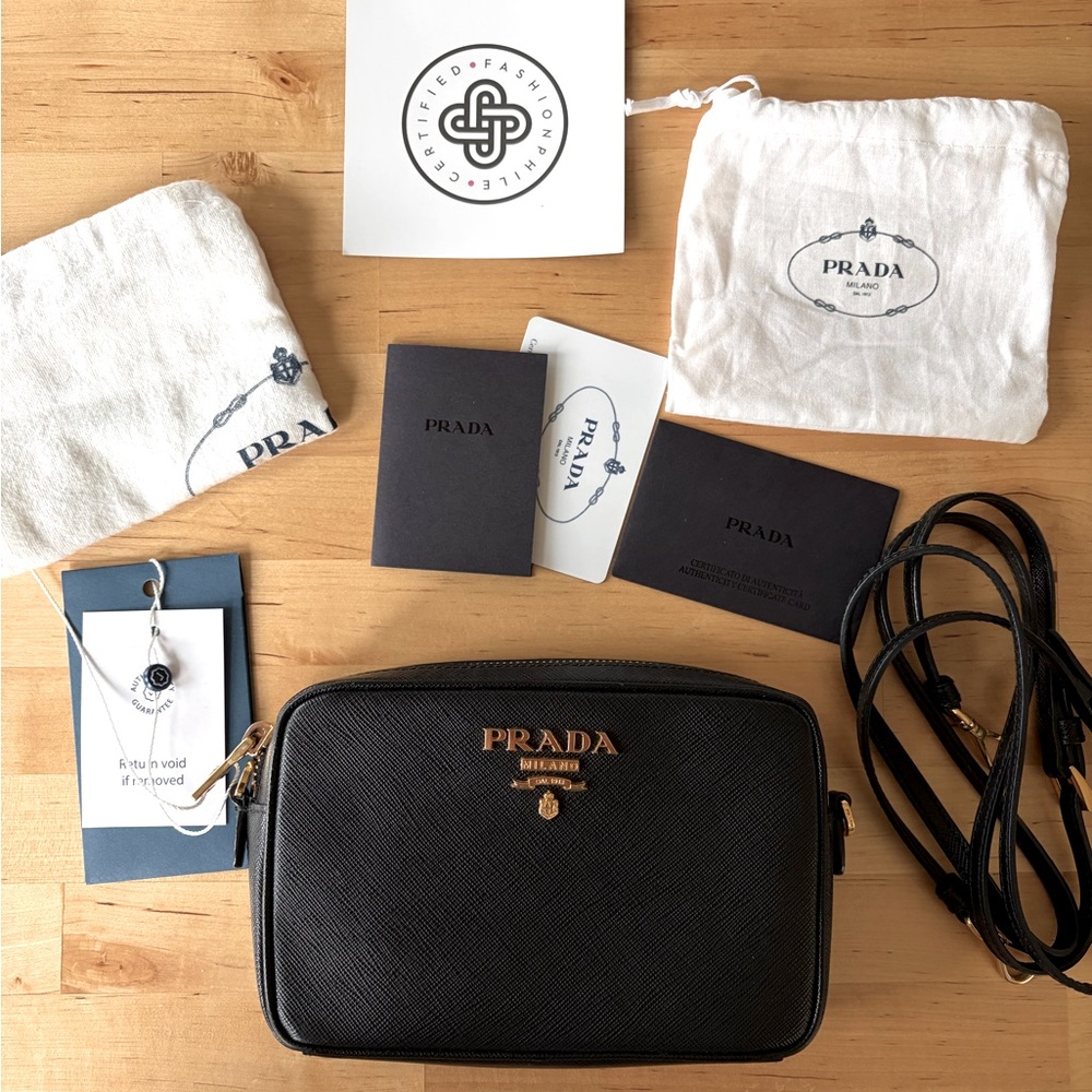 NEW RARE Prada Saffiano mini camera leather crossbody black full inclusion